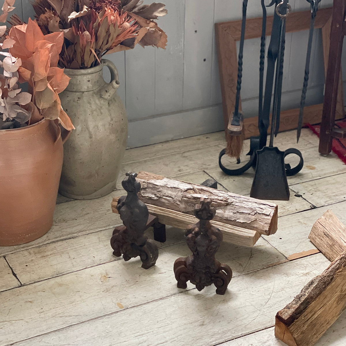 アンティーク　ツール アイアンワークが素敵な薪置き（1対） フランスアンティーク