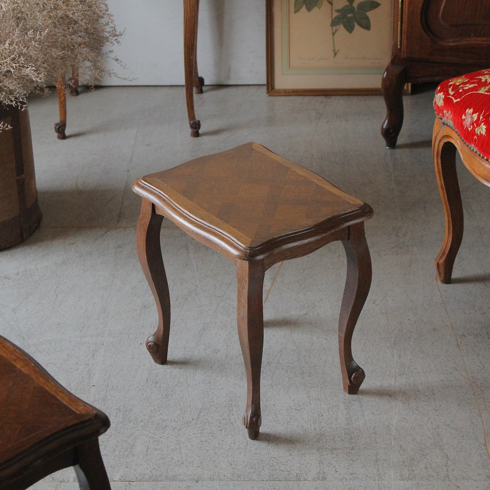 1930年代パーケットリー細工オーク材ローテーブル（高さ38.5cm