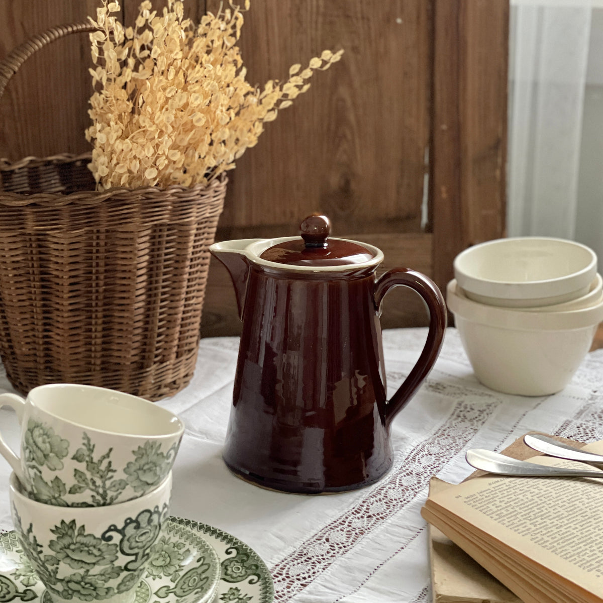 茶色が可愛いDENBY（デンビー）ポット（容量1L） イギリスアンティーク