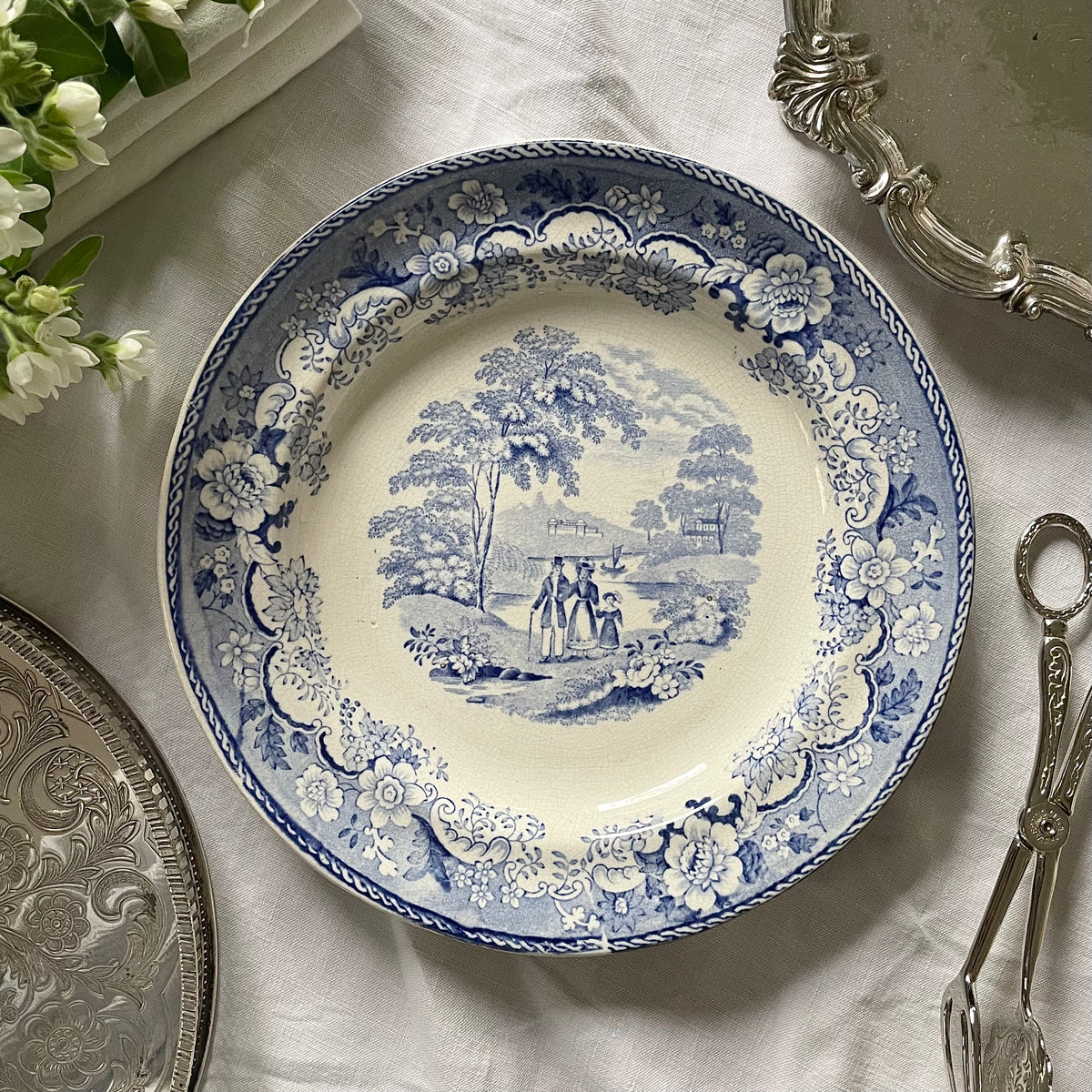 19世紀美しいB&W平皿（直径23.5cm） イギリスアンティーク食器