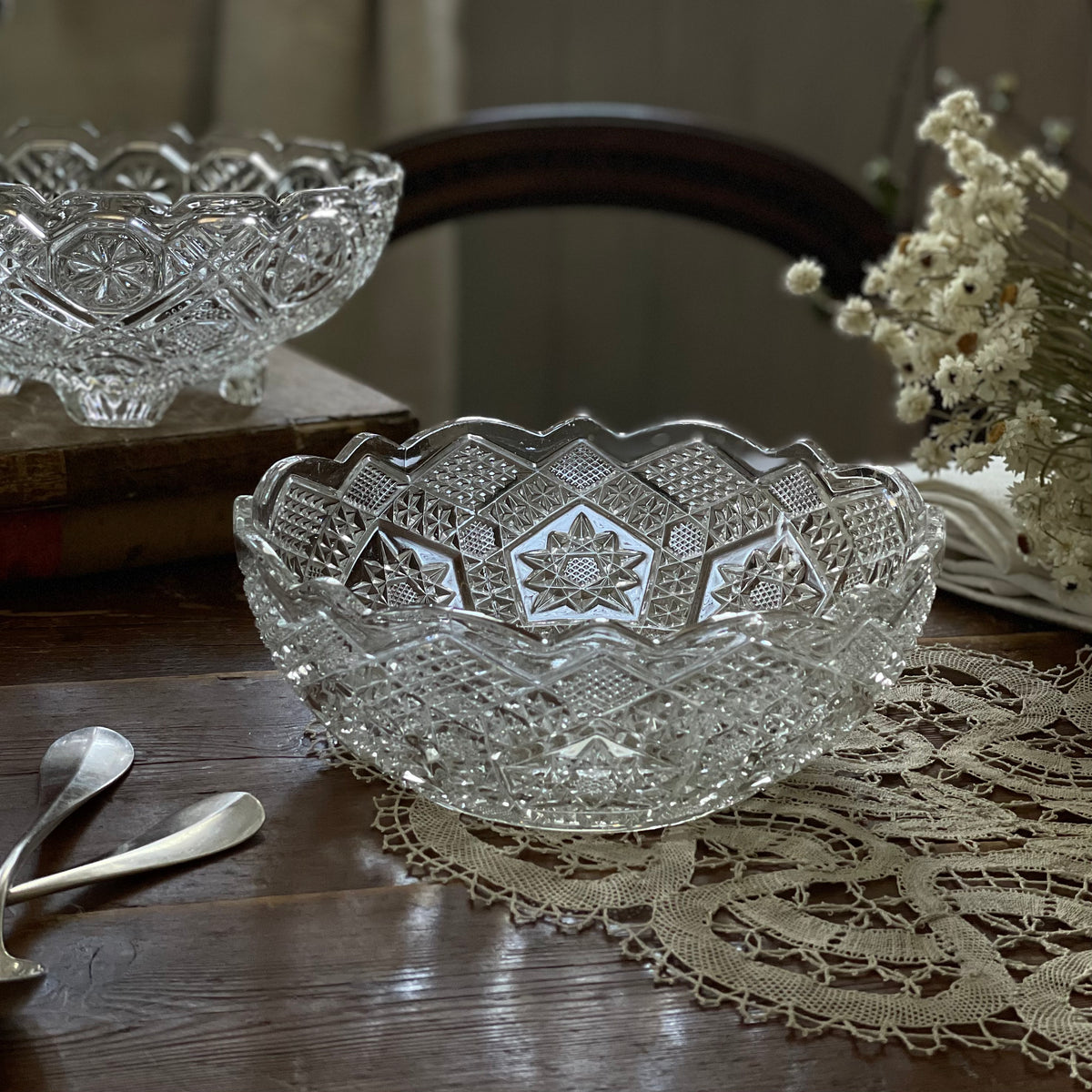 大きめサイズのガラスボウル(直径20.5cm) イギリスアンティーク 大きめサイズのガラスボウル(直径20.5cm) イギリスアンティーク