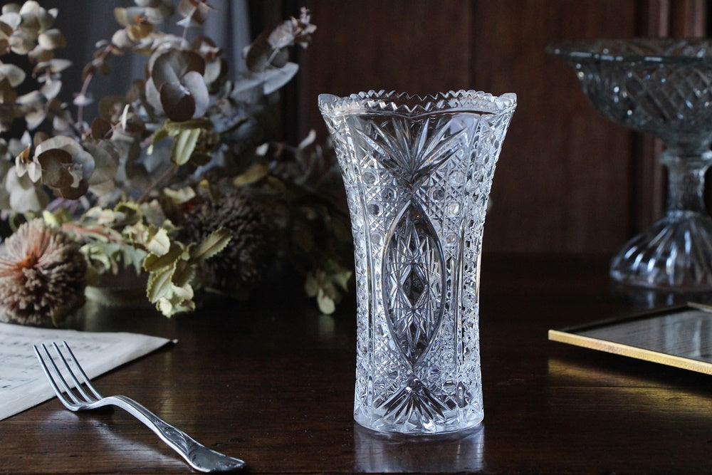 1901年 英国アンティーク 純銀装飾 エッチンググラス 花瓶 Johnson Durban