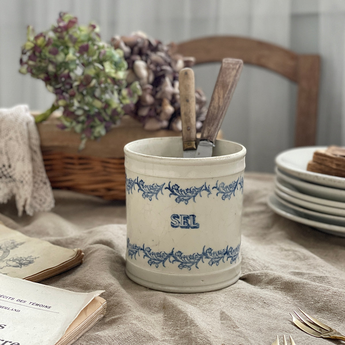 サンチューズ窯陶製ポット（SEL）高さ11.5cm フランスアンティーク