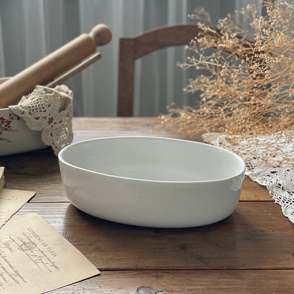 白い器 オーバル型オーブン皿（横幅25cm） フランスアンティーク