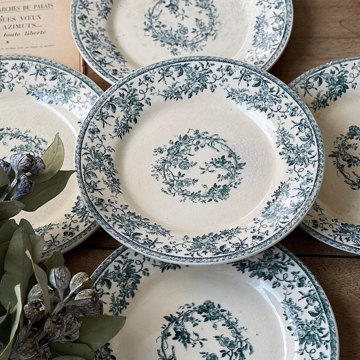 5枚あり！ジアン窯「ブーケ・ド・ローズ」平皿（直径23.5cm