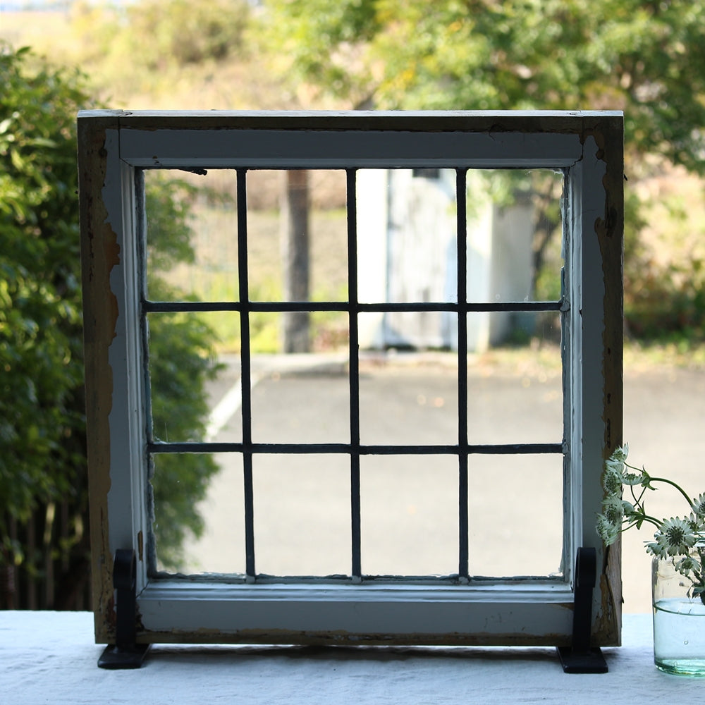 2枚あり！透明ガラスに格子模様のステンドグラス イギリスアンティーク