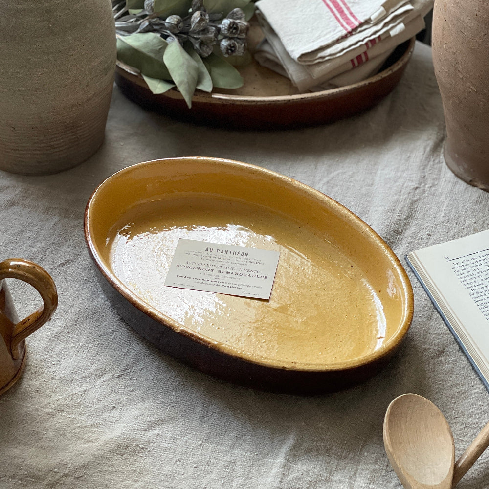 明るい黄色のオーバルなオーブン皿 フランスアンティーク – チェルシー