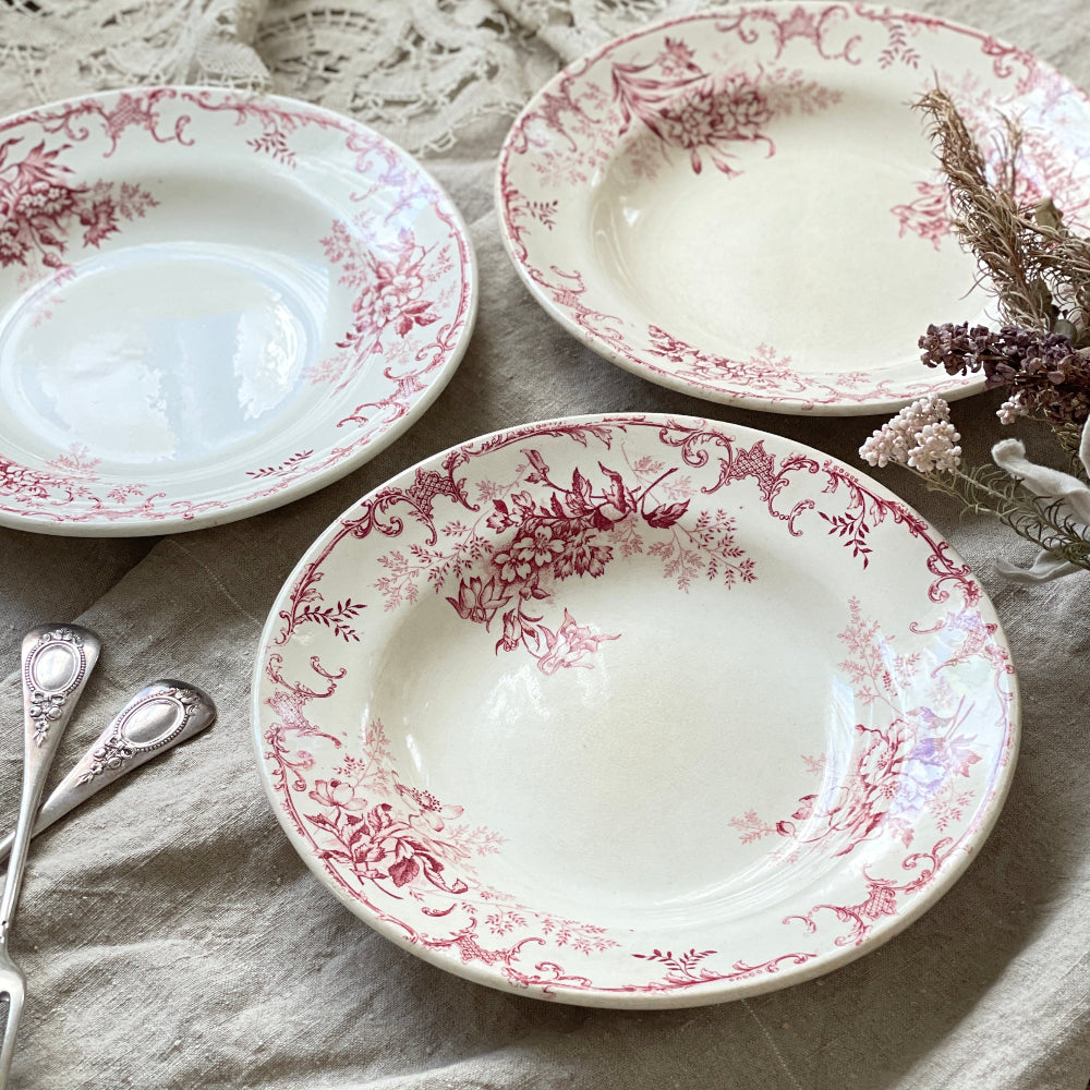 3枚あり！ショワジールロワ窯「FLOREAL」スープ皿（直径23cm