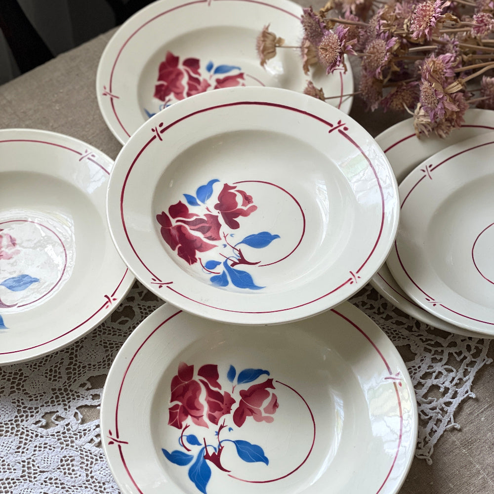 6枚あり！ジアン窯ステンシル柄スープ皿（直径21.5cm） フランス