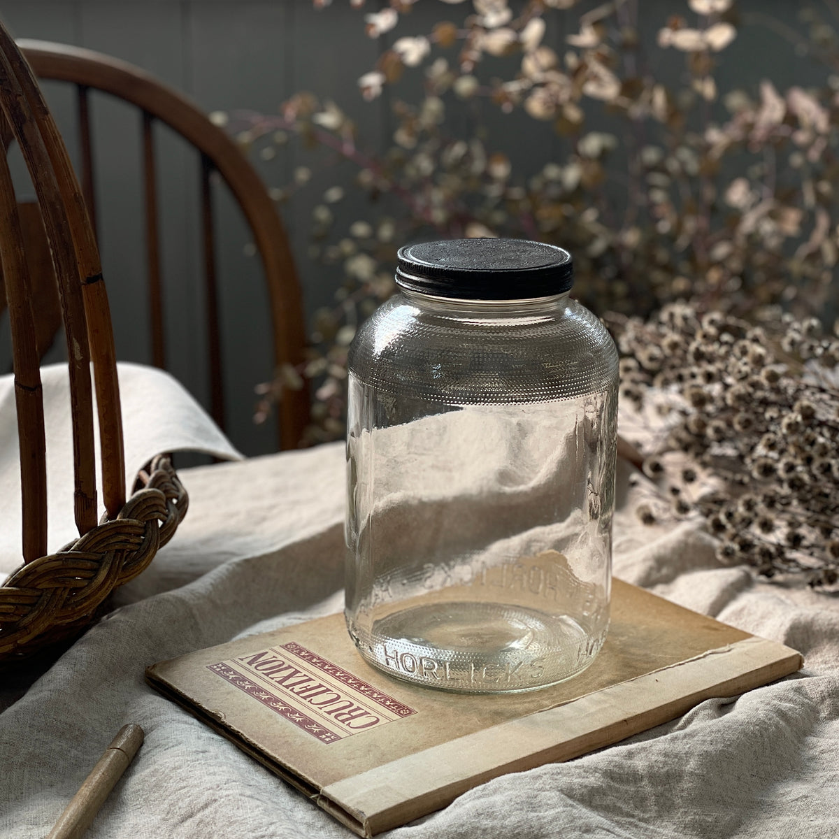 イギリスアンティーク☘️レア HORLICKSホーリックス アルミ蓋ガラスジャー イギリスアンティーク☘️レア HORLICKSホーリックス アルミ蓋