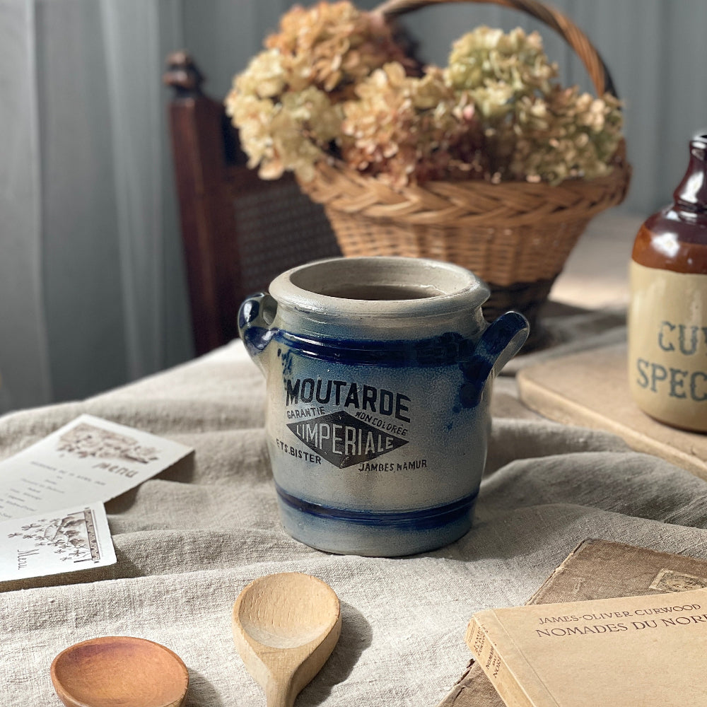 青の釉薬のマスタードポット（ムタディエール） フランスアンティーク