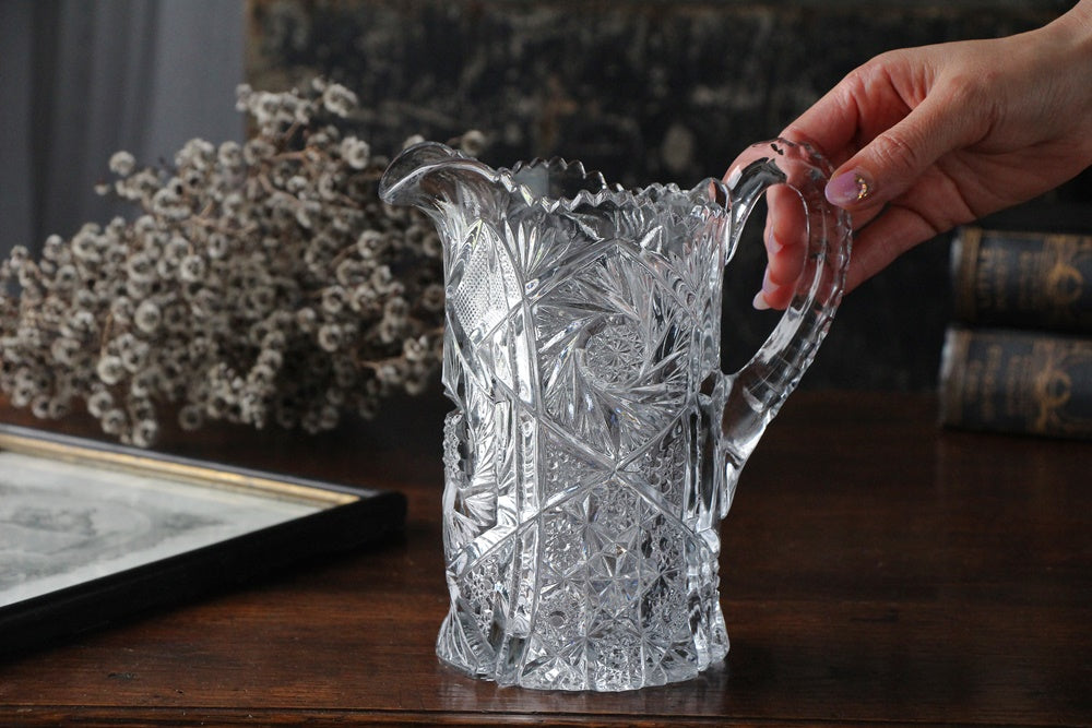 アンティーク アイスペール 持ち手 ゴールド 白鳥デザイン ガラス 花瓶