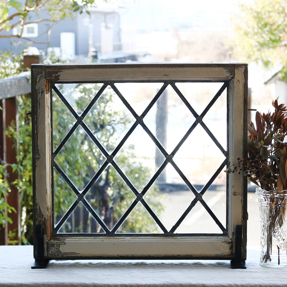 3枚あり!ダイヤ模様のステンドグラス イギリスアンティーク 54cm×50cm