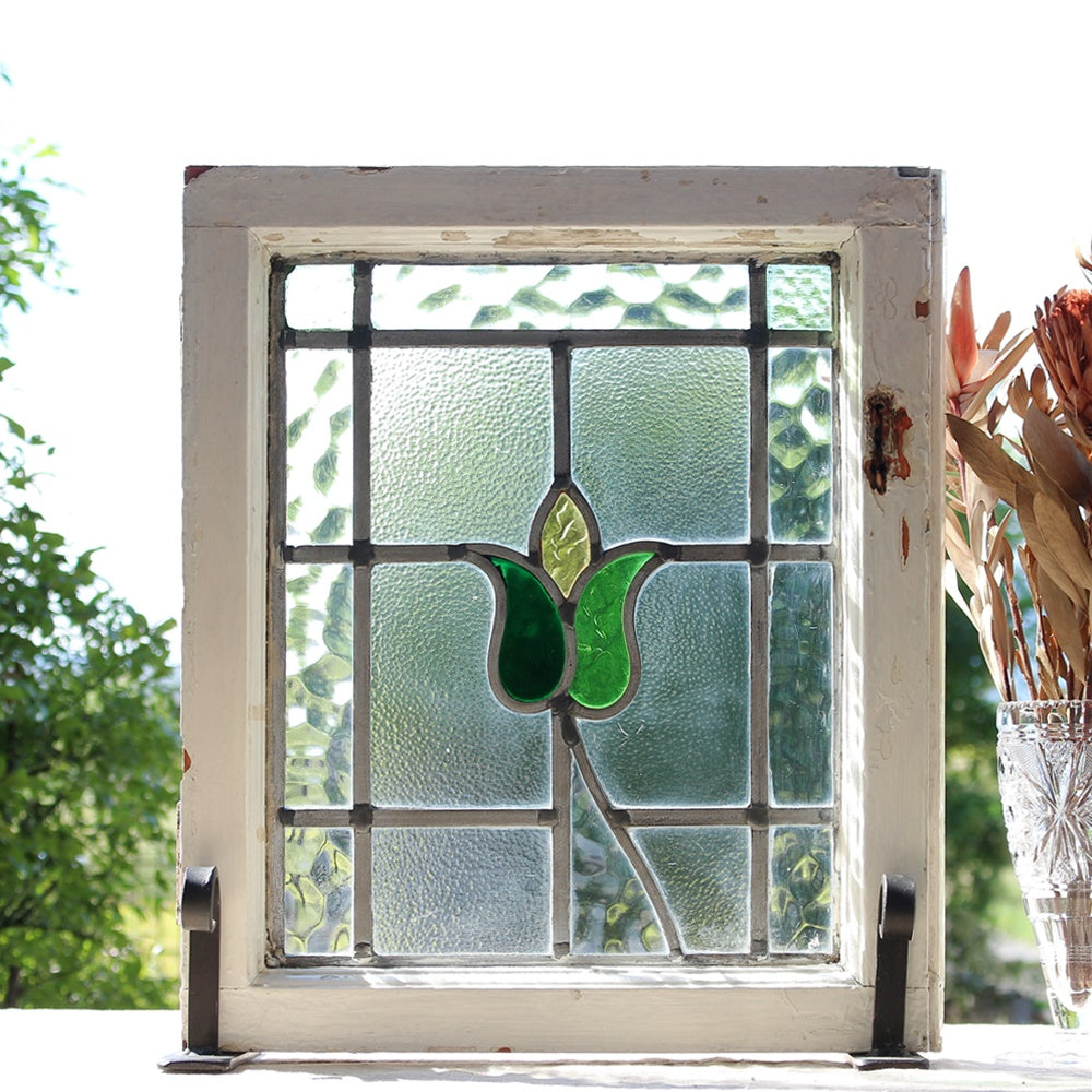 黄色の蕾のステンドクラス イギリスアンティーク 40.5cm×47.5cm