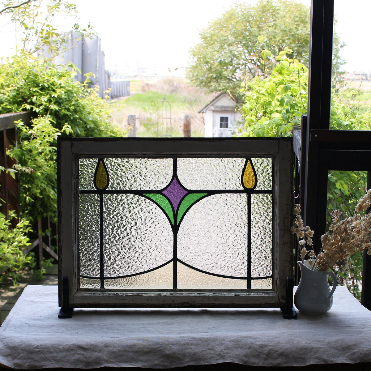 2枚あり!ダイヤのステンドグラス イギリスアンティーク 62.5cm×46cm