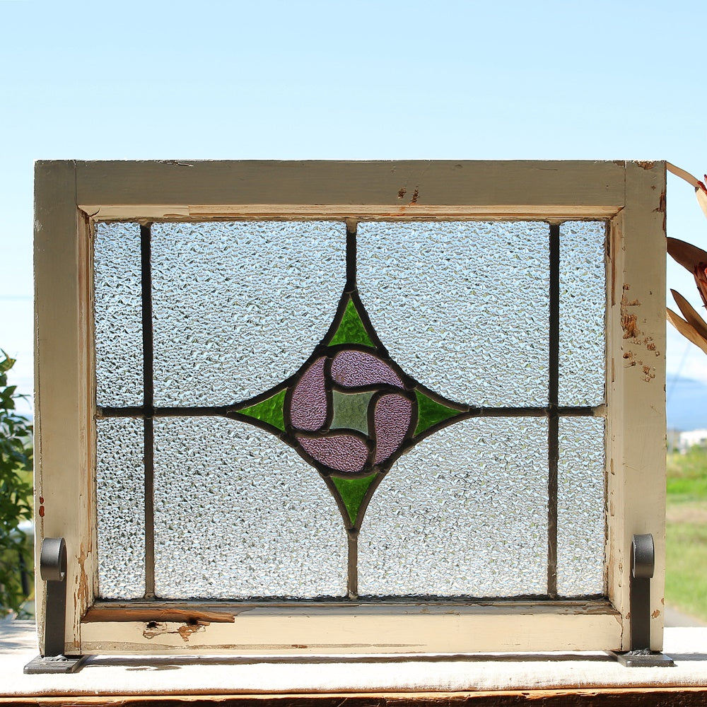 小さな花のステンドグラス イギリスアンティーク 50.5cm×40cm