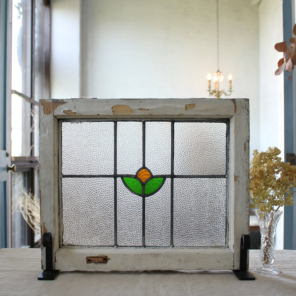 黄色い蕾のステンドグラス イギリスアンティーク 50cm×42cm