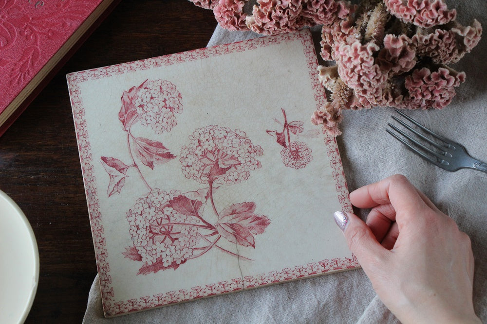 ジアン窯ピンクの紫陽花模様(Hortesia)トリベット（20x20cm） フランス