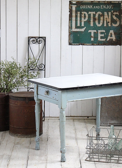 イギリスアンティーク家具 エナメルトップテーブル ブルー