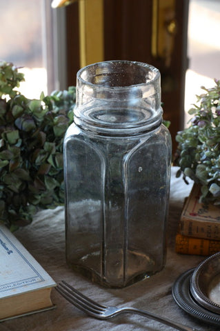 フラワーベースに最適な気泡入りガラスJAR（ガラス瓶）　フランスアンティークガラス雑貨