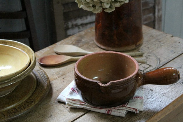 フランスアンティーク 素朴な器 持ち手つき 片手鍋 フォンデュ鍋