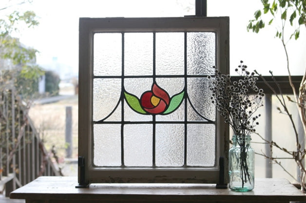 イギリスアンティーク ステンドグラス 薔薇 木枠窓 - コレクション
