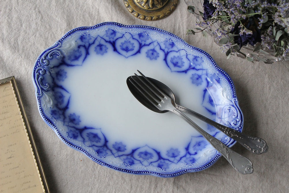 WH Grindley社幻のフローブルー　オーバル皿（30.5cmx21.5cm）　イギリスアンティーク食器
