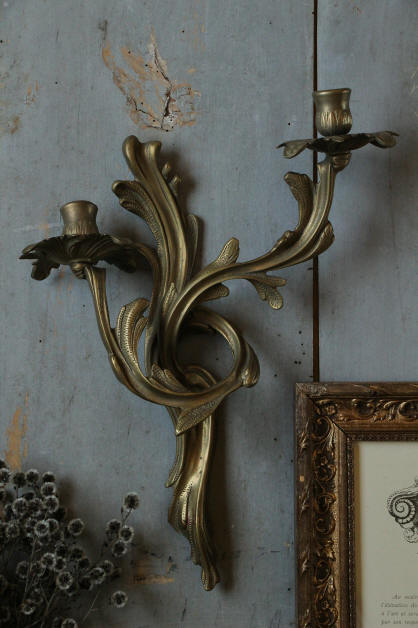 真鍮製美しい壁掛けキャンドルホルダー フランスアンティーク 