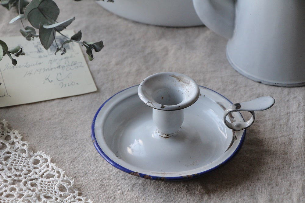 持ち手付きエナメルキャンドルスタンド フランスアンティーク