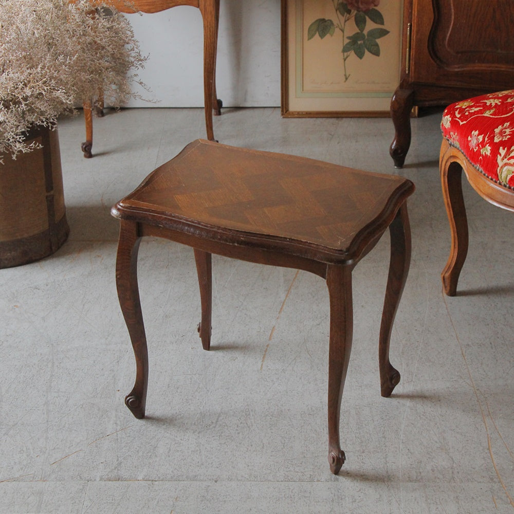 1930年代パーケットリー細工オーク材ローテーブル（高さ45cm）　フランスアンティーク