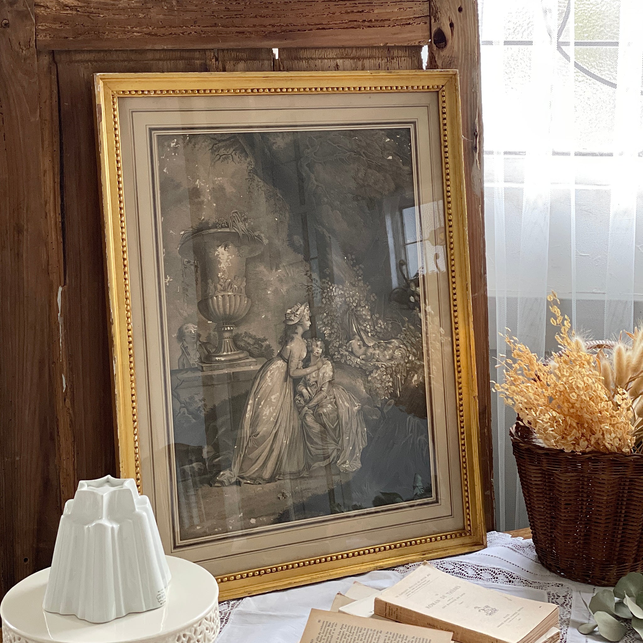 ロココ ドレス 絵画 貴婦人が描かれたロココ調フレーム 53x68cm