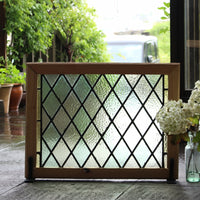 斜め格子のパステルカラーのステンドグラス　イギリスアンティーク　64.5cm×49cm