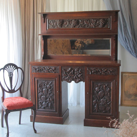 1900年代オーク材ミラーバックサイドボード　イギリスアンティーク