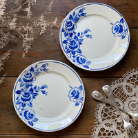 ２枚あり！リュネビル窯青のステンシル平皿（直径22.5cm）　フランスアンティーク