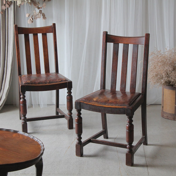 2脚あり！1930年代オーク材オリジナルレザーのダイニングチェア