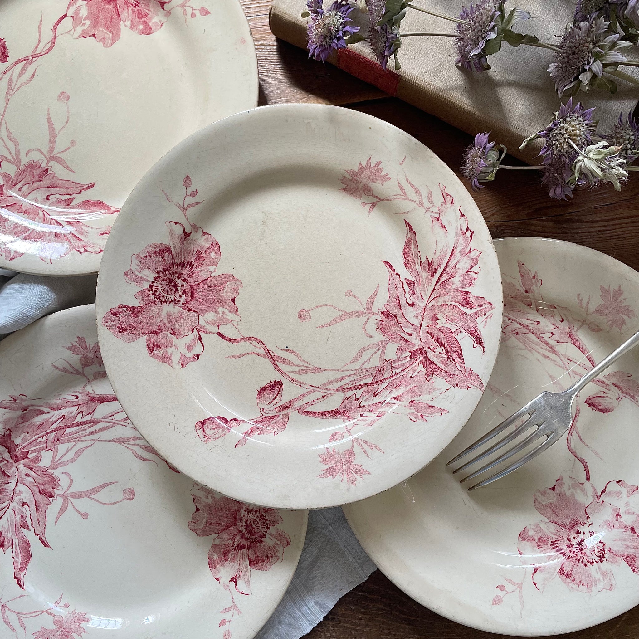 ジアン窯ヒナゲシ平皿(直径23.5cm) フランスアンティーク食器 ジアン窯ヒナゲシ平皿(直径23.5cm) フランスアンティーク食器