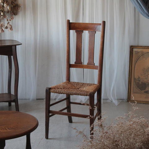 1900年代アーツ＆クラフツ　ストロー座面のダイニングチェア　イギリスアンティーク
