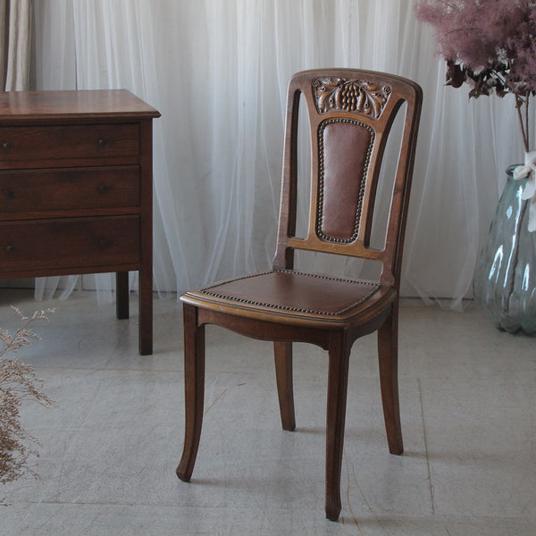 ぶどう模様のマホガニー材レザー（本革）チェア フランスアンティーク