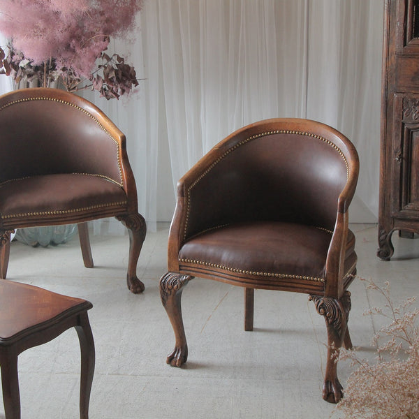 2脚あり！1930年代レザー（本革）フォトゥイユ（肘掛け椅子） フランス