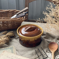 ブラウンカラーの蓋付きリエットポット（直径17cm）　フランスアンティーク