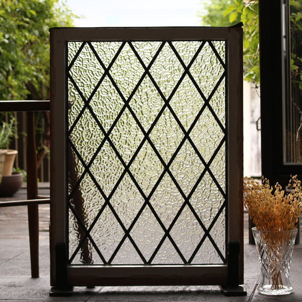 格子模様のステンドグラス イギリスアンティーク 56cm×74.5cm