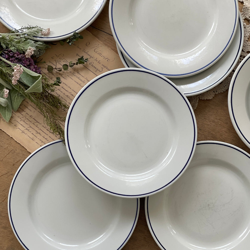 8枚あり！ディゴワンサルグミンヌ窯ブルーラインの平皿（直径22.5cm）　フランスアンティーク