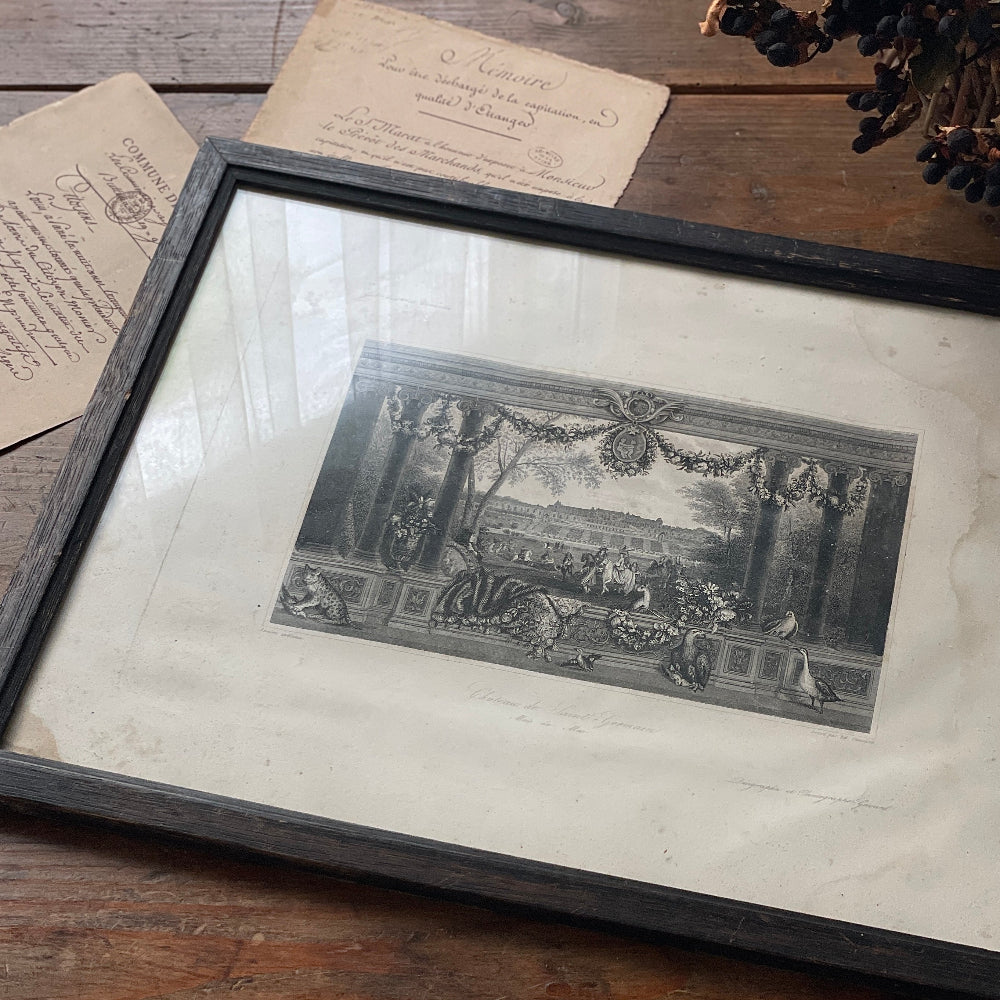 サン・ジェルマン城が描かれたフレーム（43.5x34cm）　フランスアンティーク