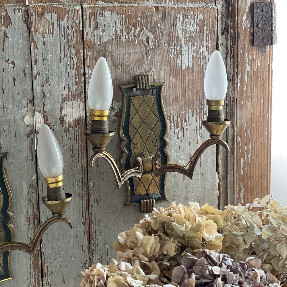 ２点あり！２灯ブラケット（壁付け照明）高さ22.5cm　フランスアンティーク