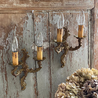 キャンドルのような２灯ペアブラケット（壁付け照明）　フランスアンティーク