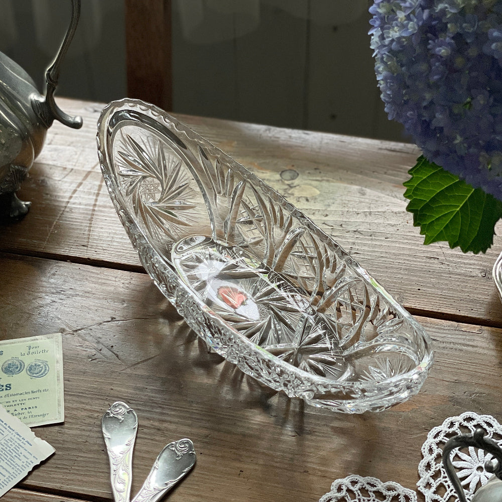 花器として楽しめるオーバルガラスボウル（横幅30.5cm）eg231262　イギリスアンティーク