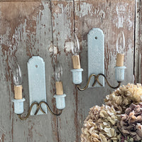 ブルーが可愛いパリ窯２灯ペアブラケット（壁付け照明）　フランスアンティーク