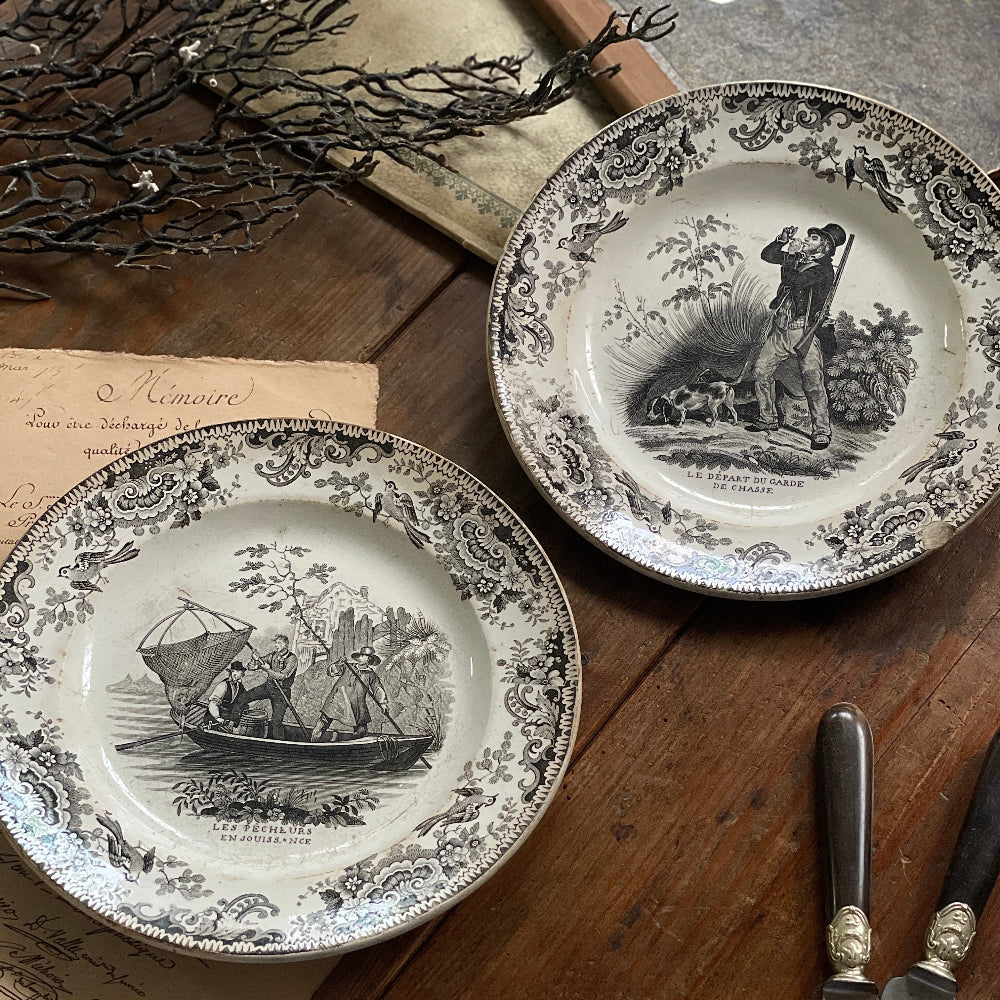 クレイユモントロー窯グリザイユ皿（直径21cm）ft241049　フランスアンティーク