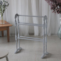 シャビーなブルーグレーカラーのタオルラック　イギリスアンティーク