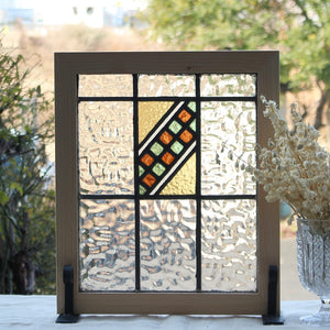 市松模様のステンドグラス イギリスアンティーク 42cm×49.5cm